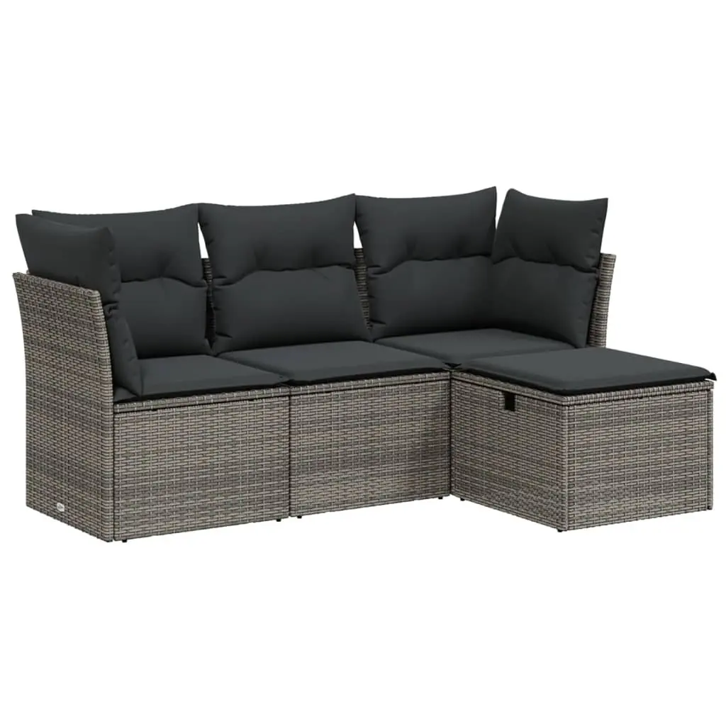 Grey Poly Rattan 4 Piece Garden Sofa Set Outdoor Furniture with Cushions Patio