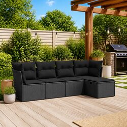Practical 5 Piece Black Garden Sofa Set for Your Home