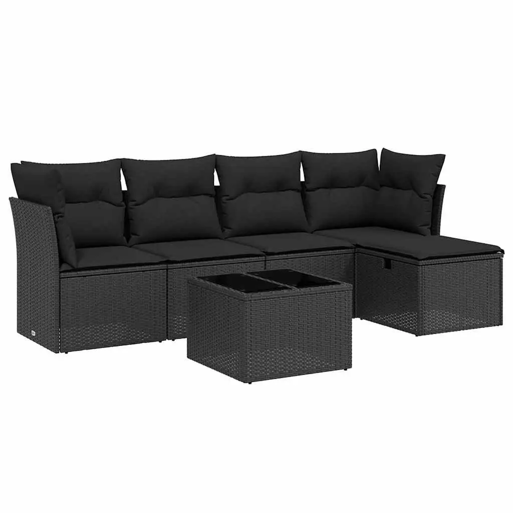 Garden Sofa Set Modular PE Rattan 6 Piece Outdoor Furniture Black Patio Lounge