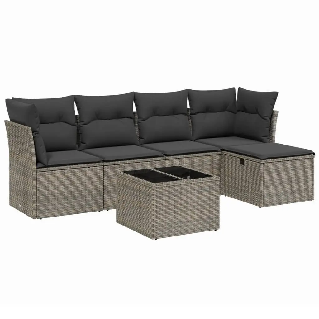 Garden Sofa Set Modular PE Rattan 6 Piece Outdoor Furniture Grey Patio Lounge