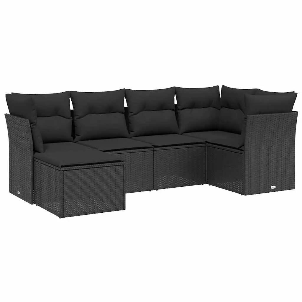 Garden Sofa Set PE Poly Rattan 6 Piece Outdoor Furniture Black with Cushions