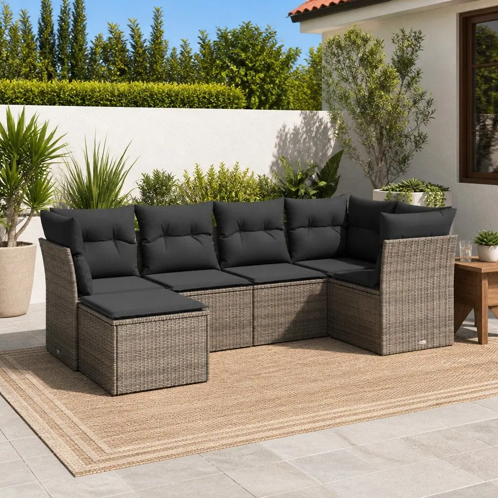 Garden Sofa Set PE Rattan Modular 6 Piece Outdoor Furniture Grey