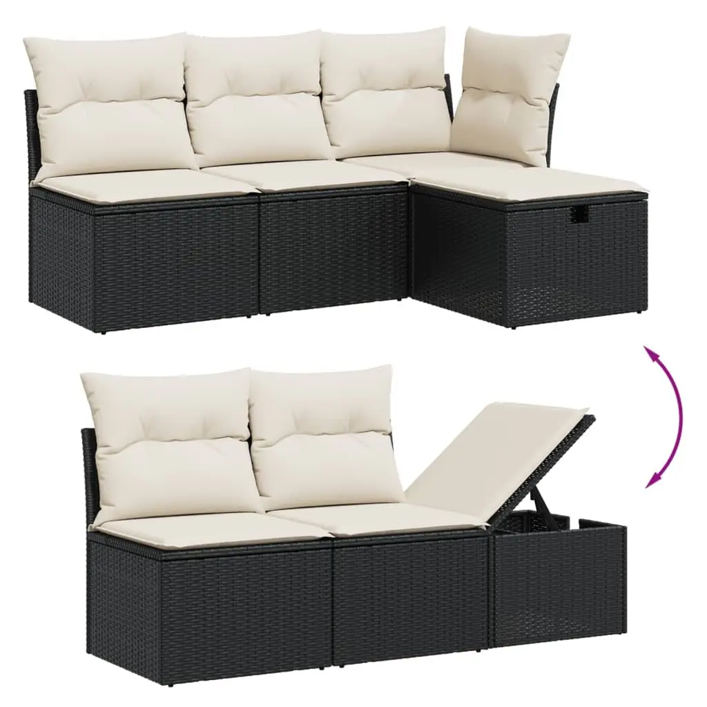 7 Piece Garden Sofa Set Outdoor Furniture Black PE Rattan with Tempered Glass Tabletop
