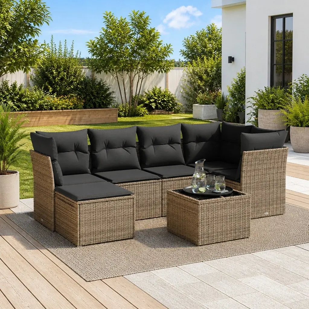 Garden Sofa Set Modular PE Rattan 7 Piece Outdoor Furniture Patio Lounge Grey