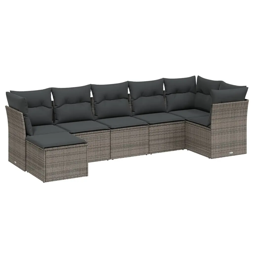 7 Piece Modular Garden Sofa Set PE Rattan Grey Outdoor Furniture with Cushions