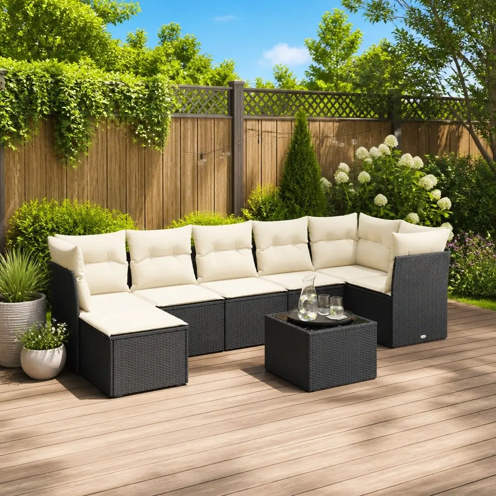 Garden Sofa Set 8 Piece Modular Outdoor Furniture Black PE Rattan