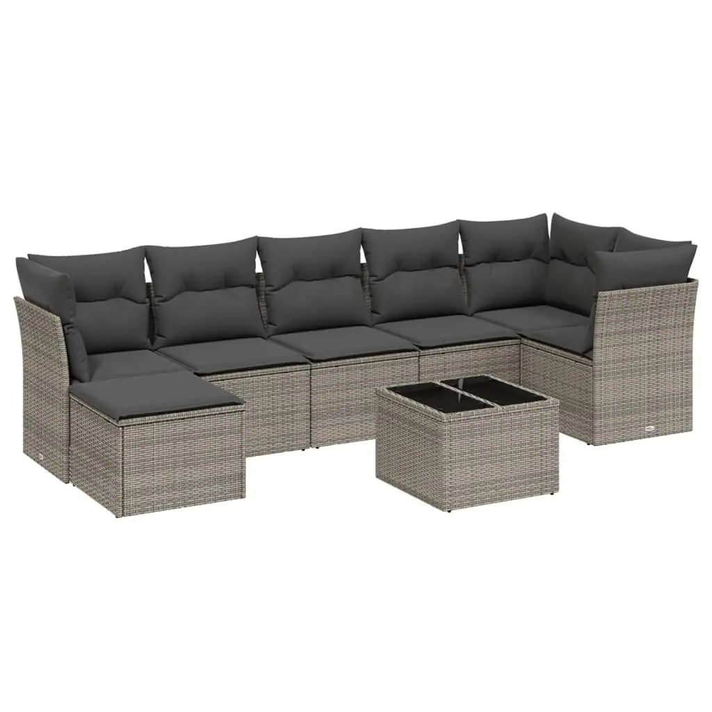 8 Piece Garden Sofa Set Outdoor Furniture Grey Rattan Patio Lounge with Cushions