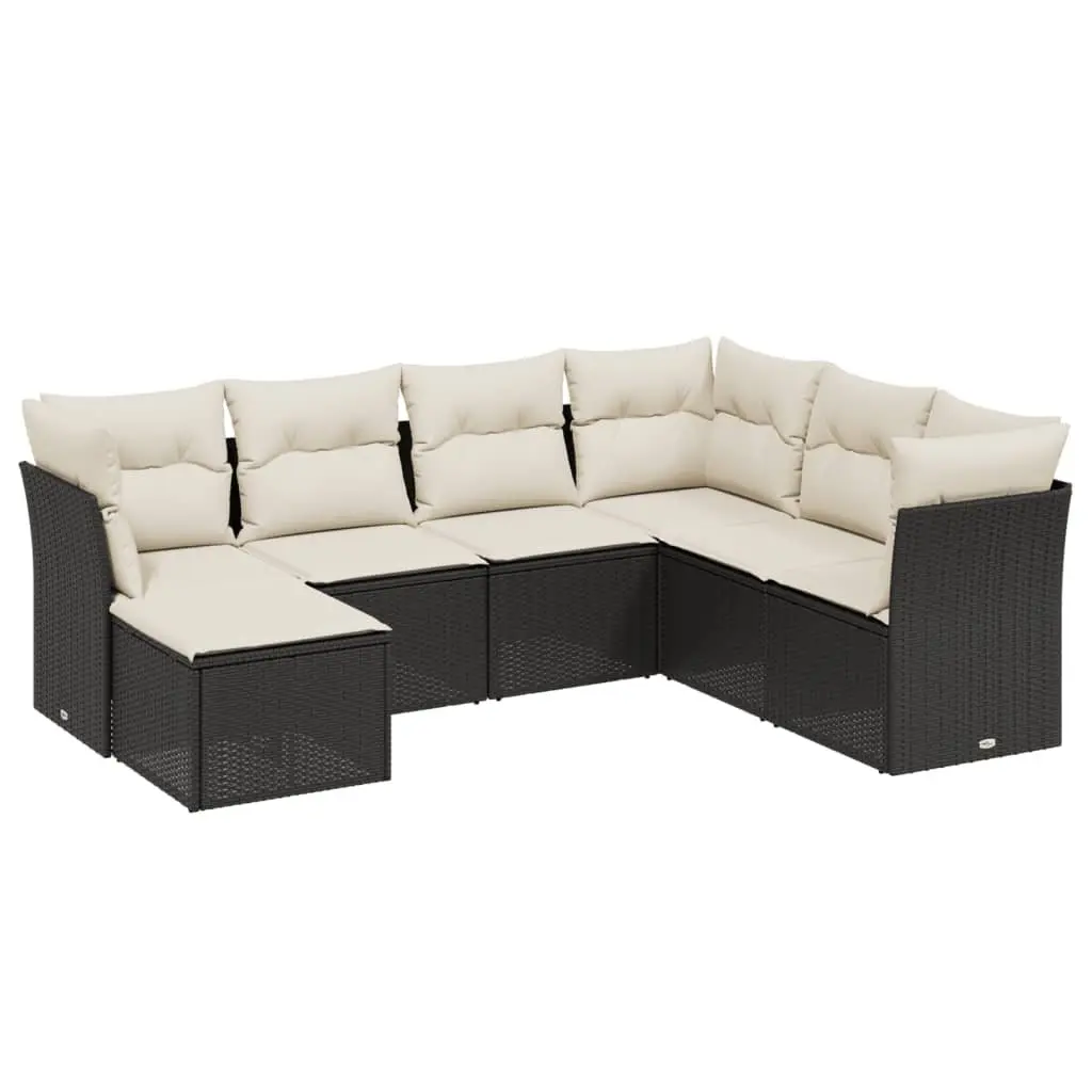 7 Piece Modular Garden Sofa Set PE Rattan Black with Cushions Outdoor Patio Furniture