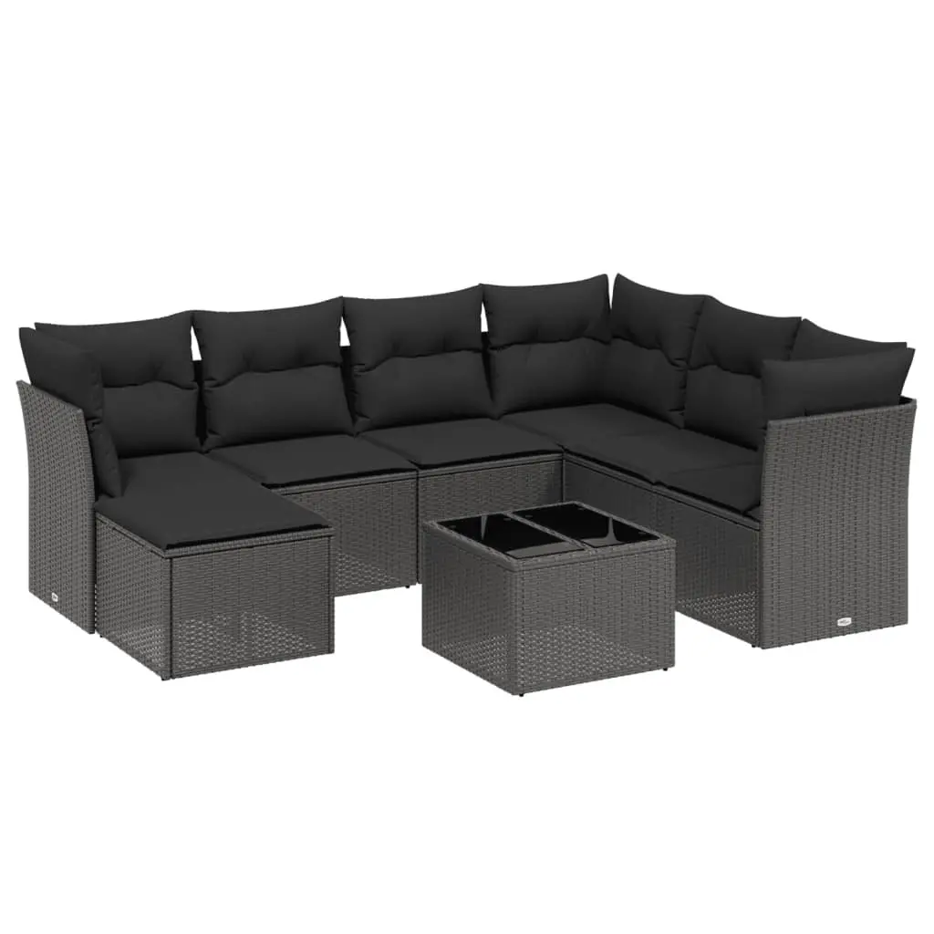 Garden Sofa Set 8 Piece Outdoor Furniture Black Poly Rattan Modular Patio Lounge