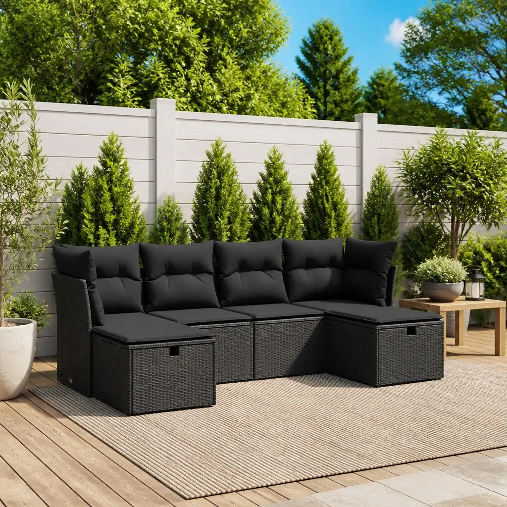 6 Piece Garden Sofa Set Modular PE Rattan Outdoor Furniture Black