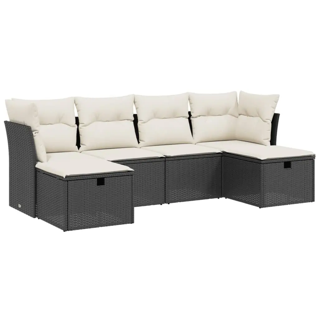 Garden Sofa Set 6 Piece Outdoor Patio Furniture with Cushions Black Rattan