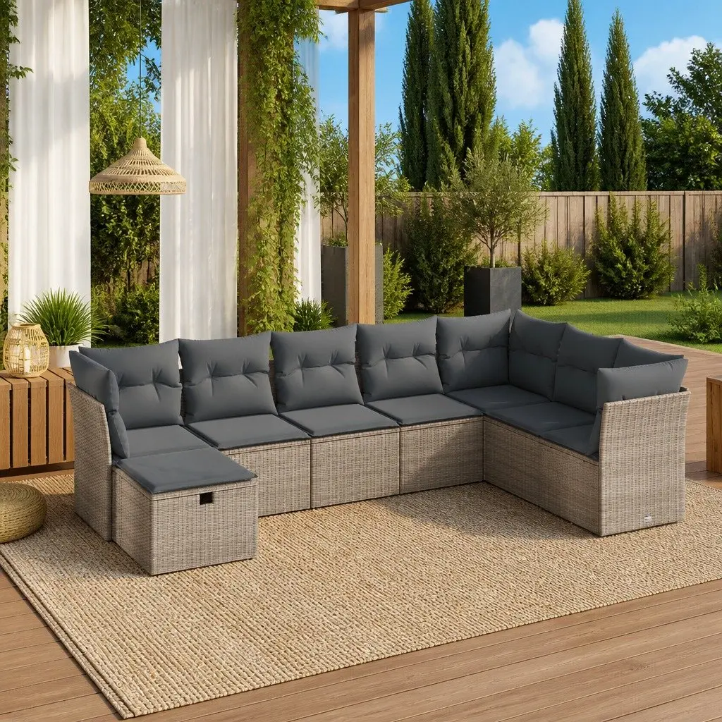 Garden Sofa Set Modular 8 Piece PE Rattan Grey Outdoor Furniture