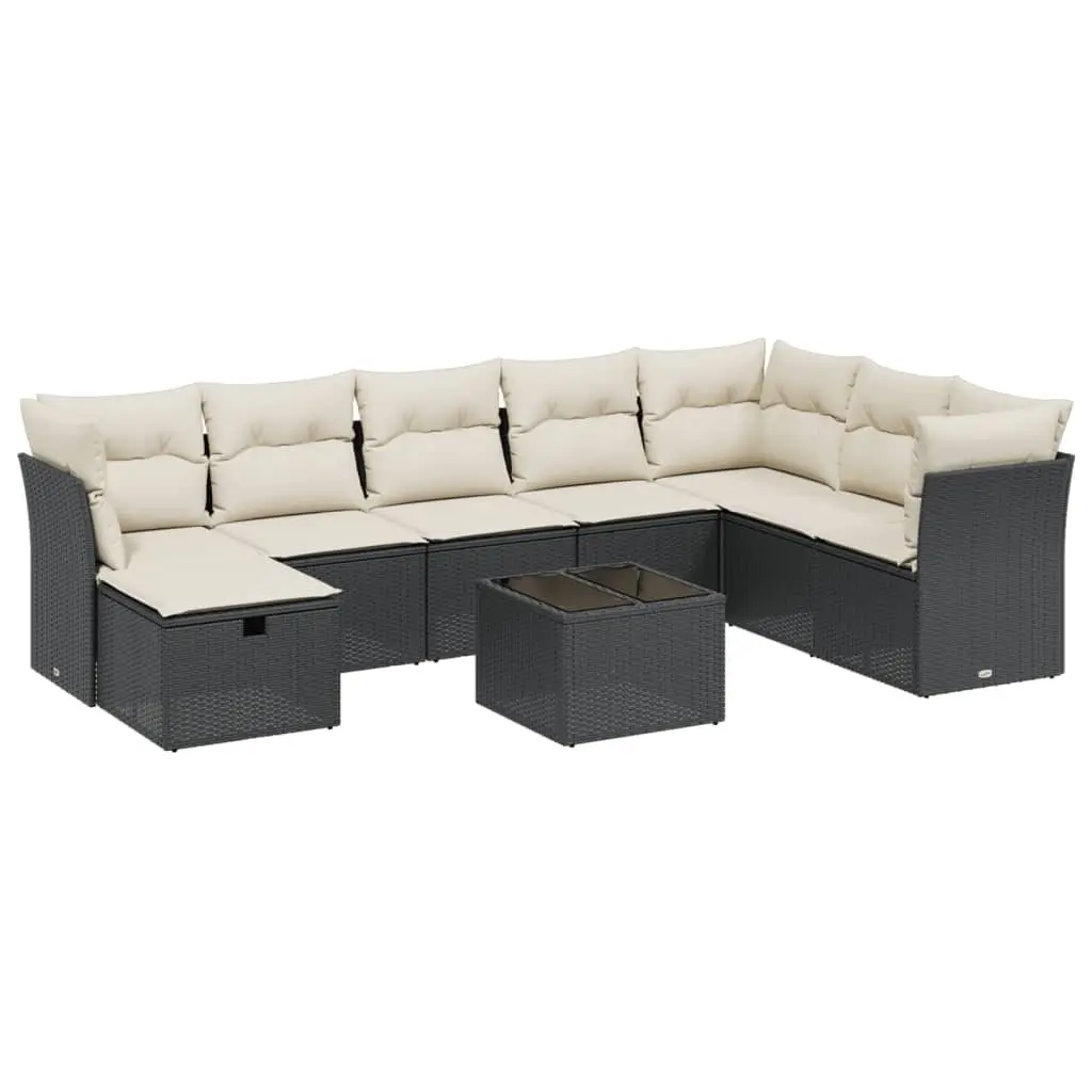 Garden Sofa Set PE Rattan 9 Piece Outdoor Furniture with Cushions Black