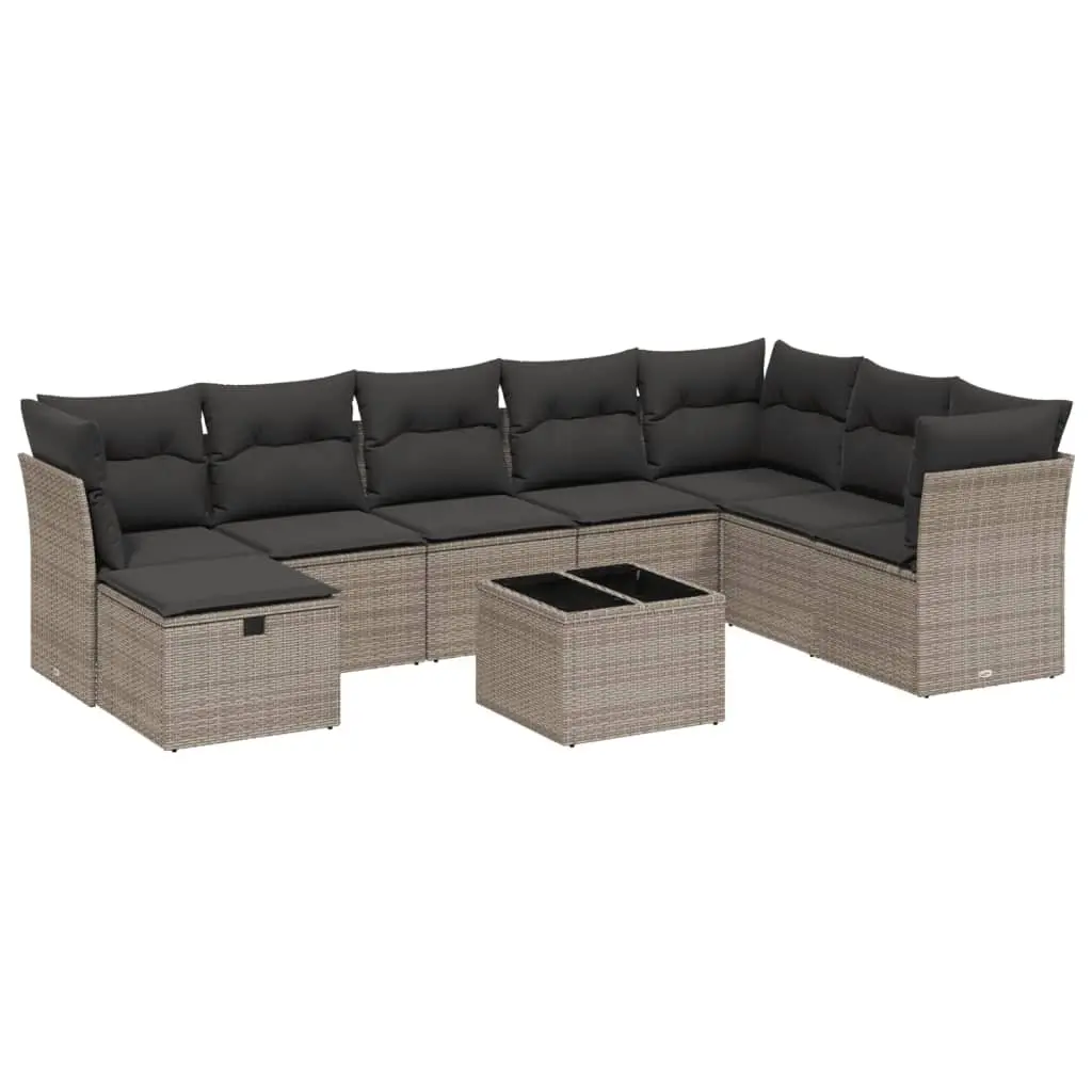 Garden Sofa Set 9 Piece Outdoor Furniture Grey Poly Rattan Patio Seating