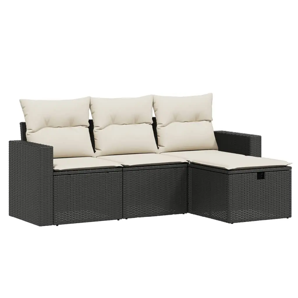 Garden Sofa Set PE Rattan Modular 4 Piece Outdoor Furniture Black