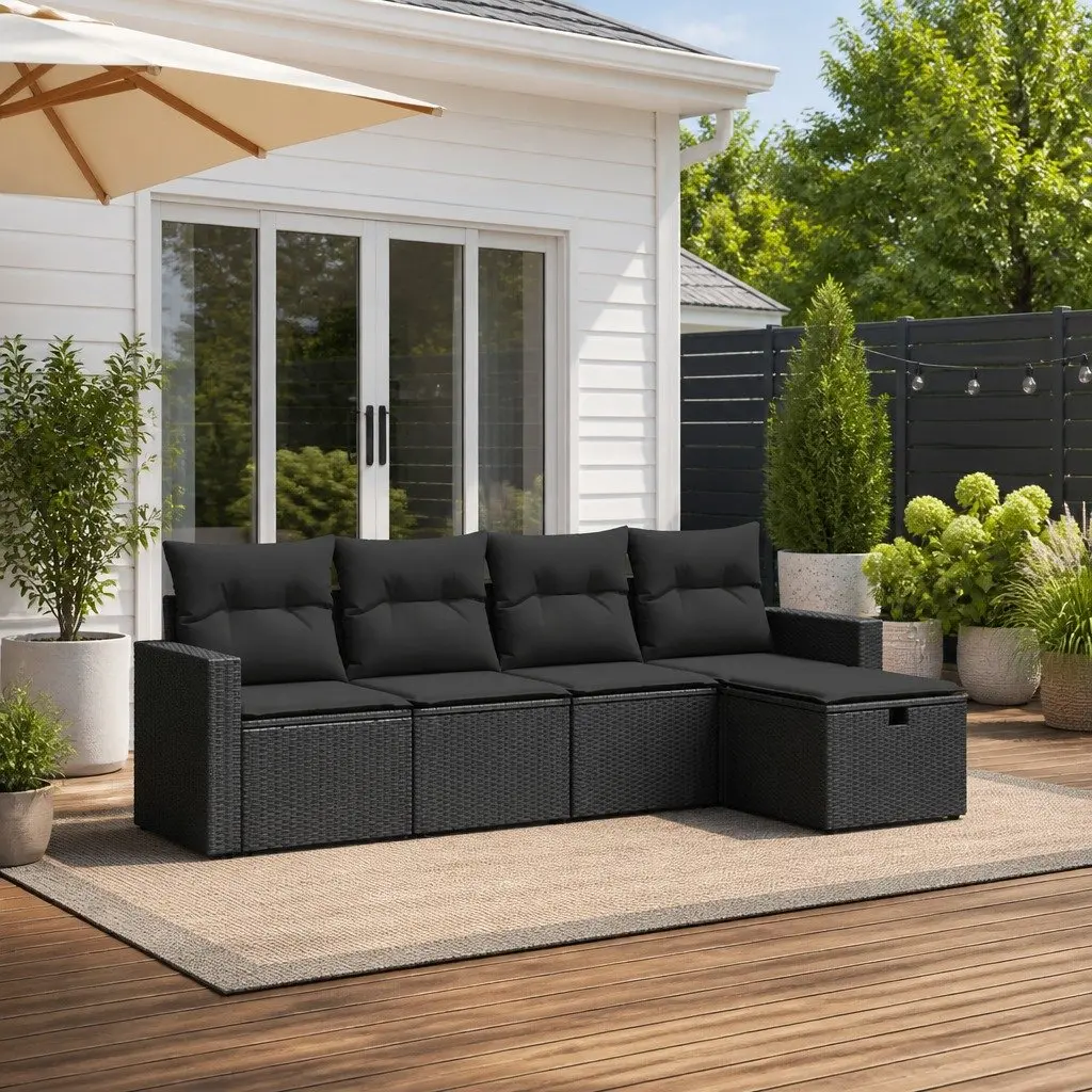 5 Piece Garden Sofa Set with Cushions Black Outdoor Furniture Patio Seating
