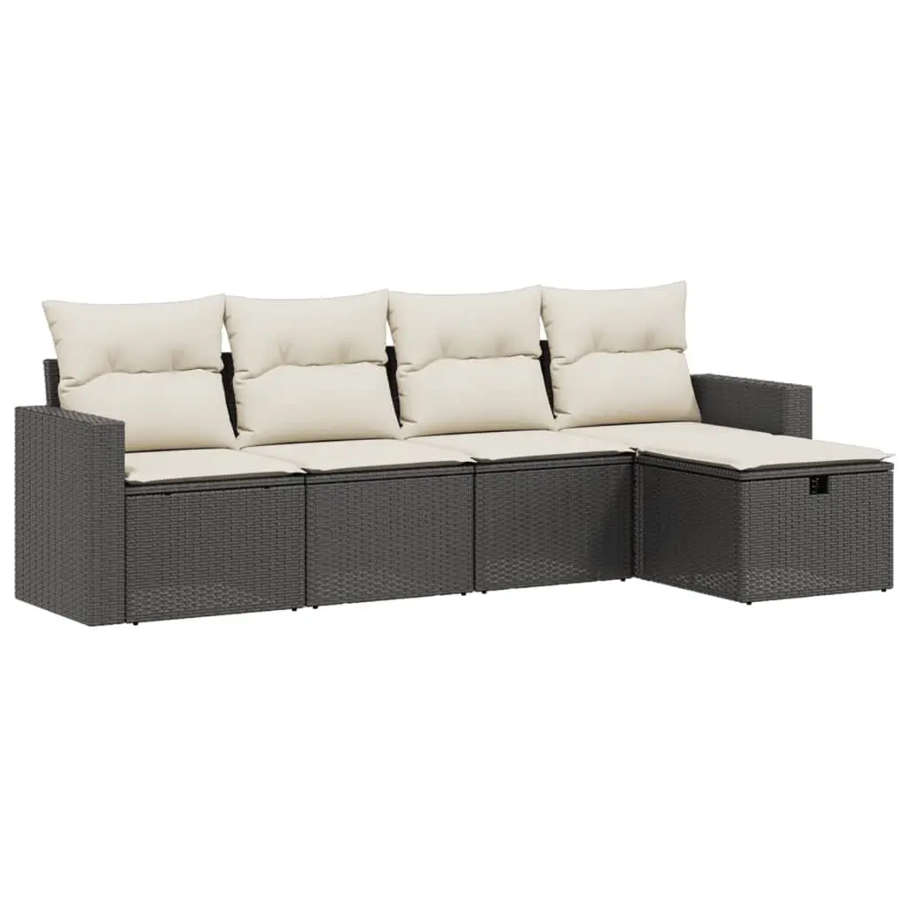 Garden Sofa Set PE Rattan 5 Piece Modular Outdoor Furniture Black with Cushions
