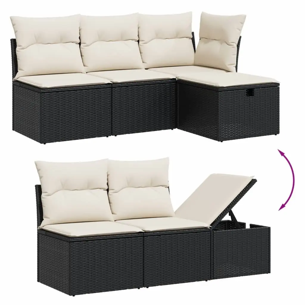 Garden Sofa Set PE Rattan 5 Piece Modular Outdoor Furniture Black with Cushions