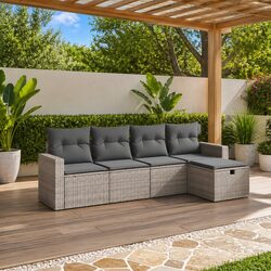 Practical 5 Piece Grey Rattan Sofa Set for Outdoor Use