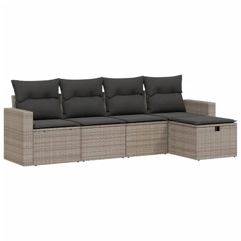 5 Piece Garden Sofa Set Grey PE Rattan Outdoor Furniture with Cushions