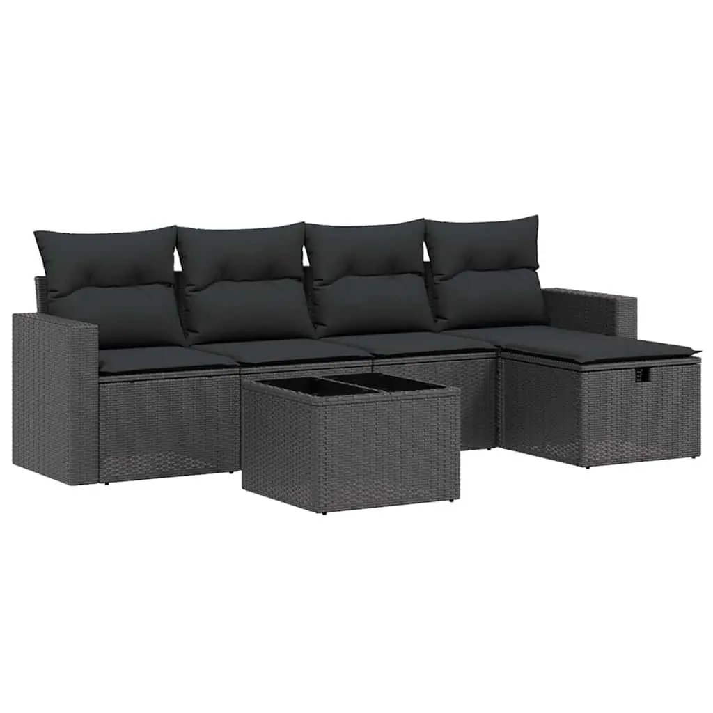 Outdoor Sofa Set 6 Piece Patio Furniture Black PE Rattan with Table and Cushions