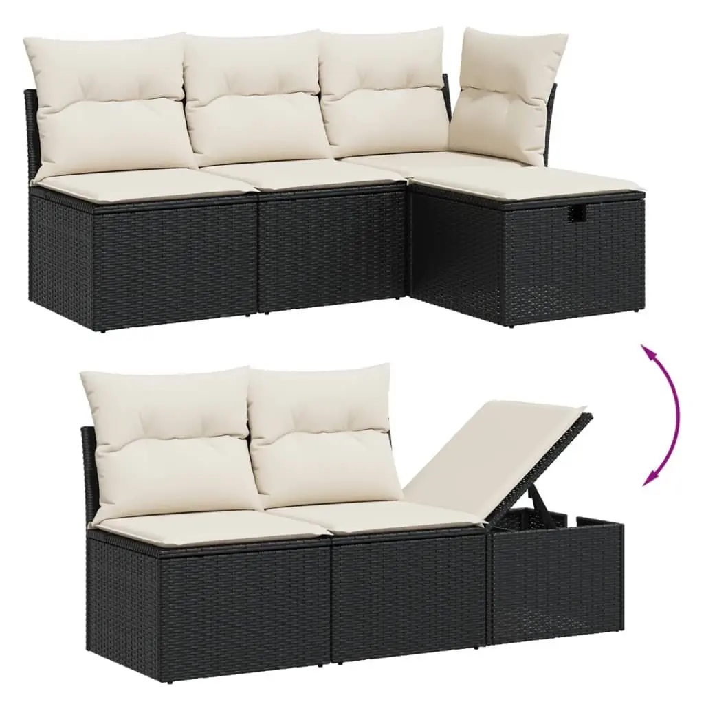 Garden Sofa Set 6 Piece Outdoor Furniture Black Poly Rattan Patio Sectional