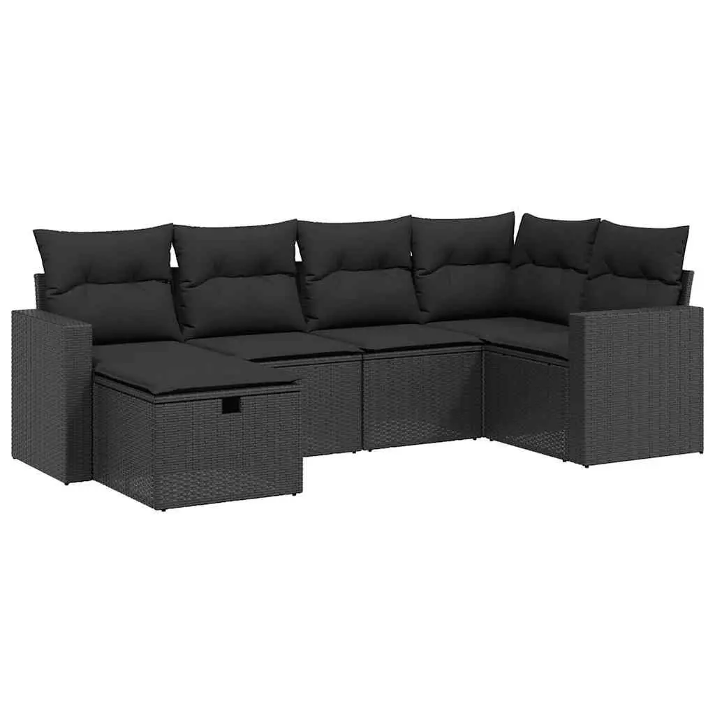 6 Piece Garden Sofa Set PE Rattan Black with Cushions Outdoor Furniture