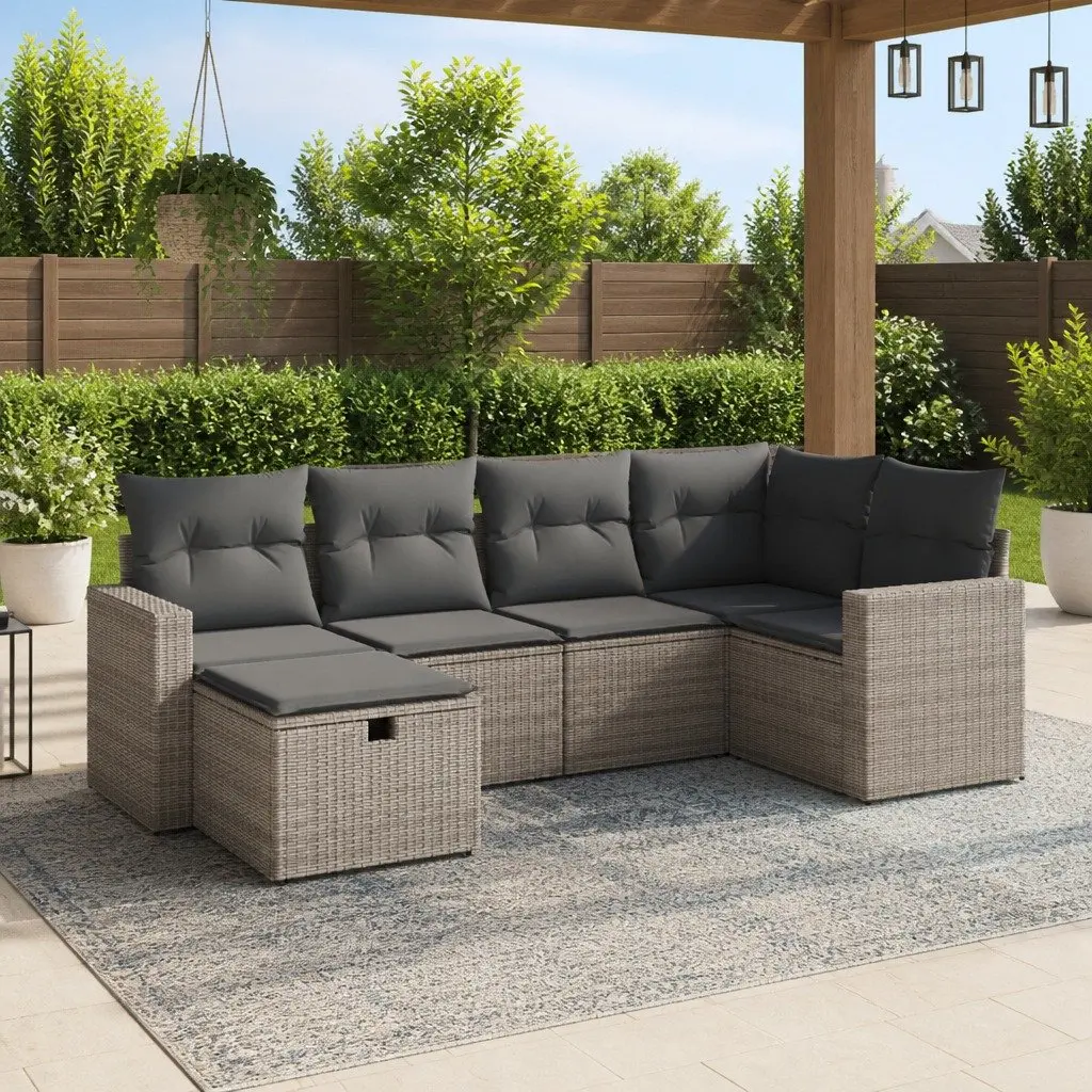 Garden Sofa Set 6 Piece Outdoor Furniture Patio Lounge Grey with Cushions
