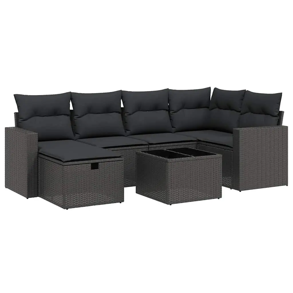Garden Sofa Set 7 Piece Outdoor Furniture Poly Rattan Patio with Cushions Black