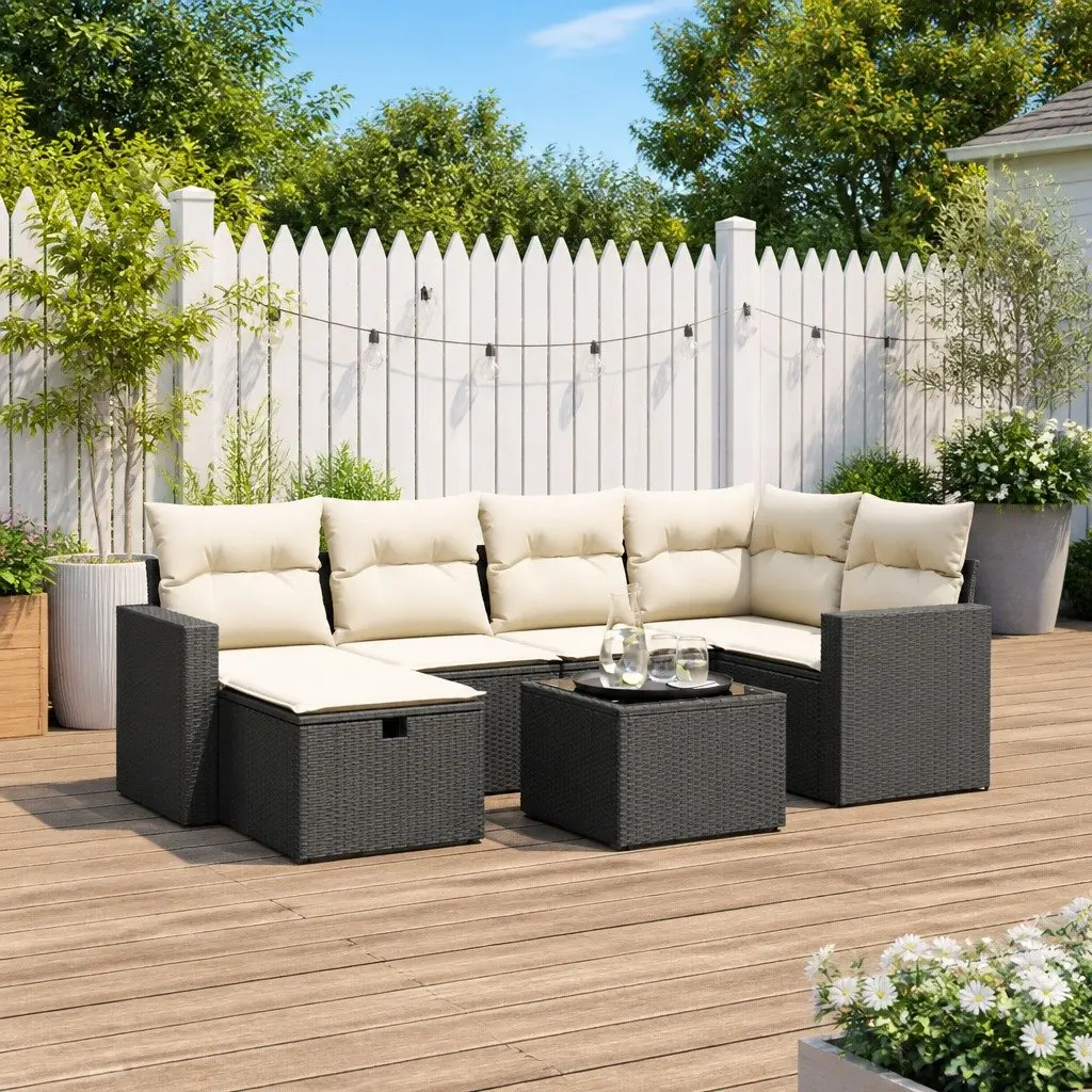7 Piece Garden Sofa Set PE Rattan Modular Outdoor Furniture Black