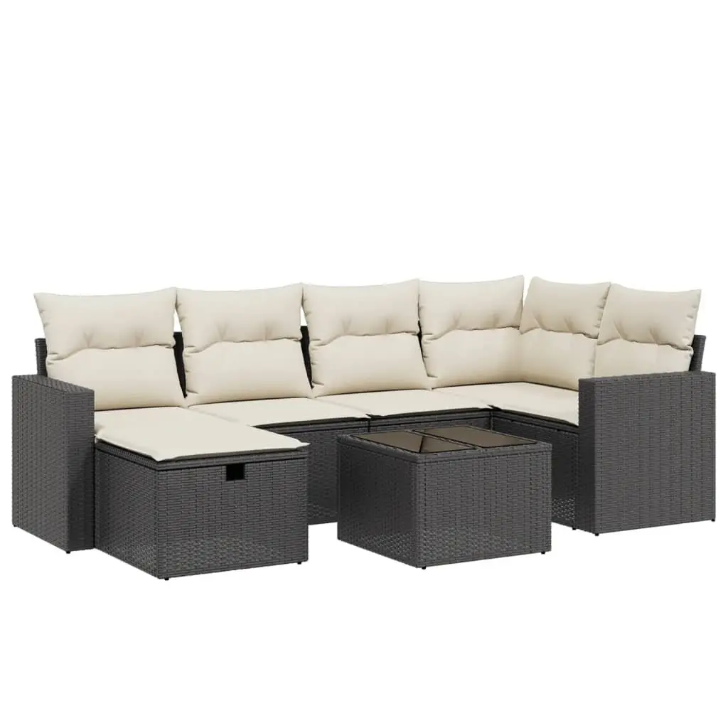 7 Piece Garden Sofa Set PE Rattan Modular Outdoor Furniture Black