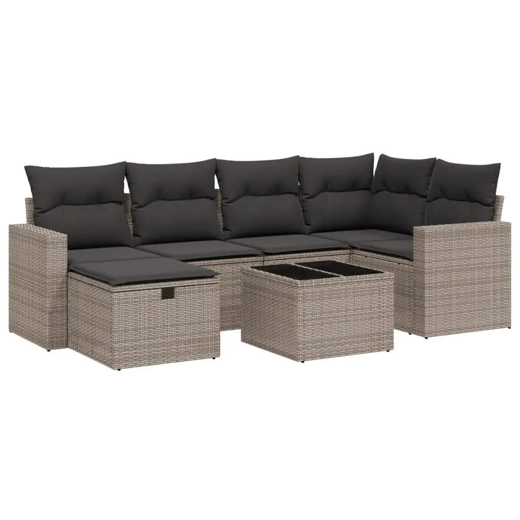 Garden Sofa Set 7 Piece Outdoor Furniture Grey Poly Rattan with Cushions Patio