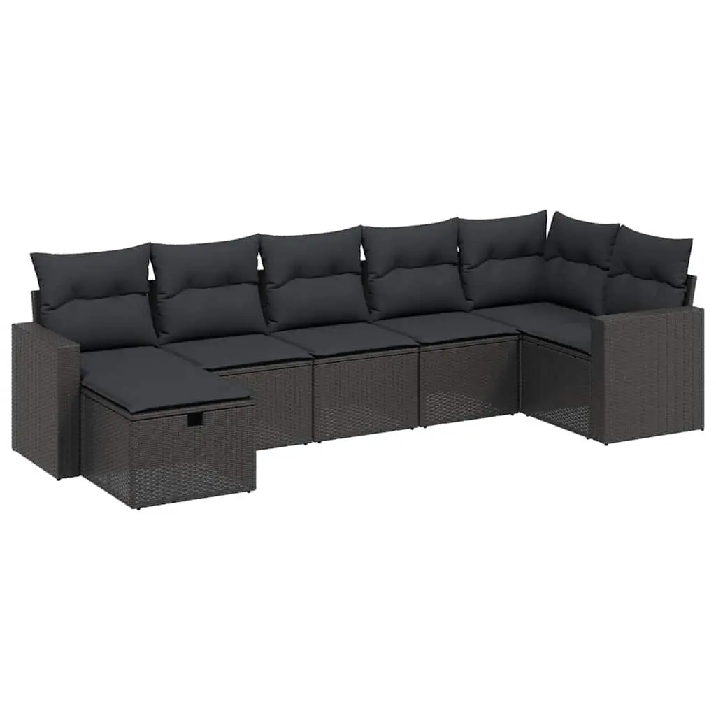 7 Piece Garden Sofa Set Poly Rattan Modular Black with Cushions