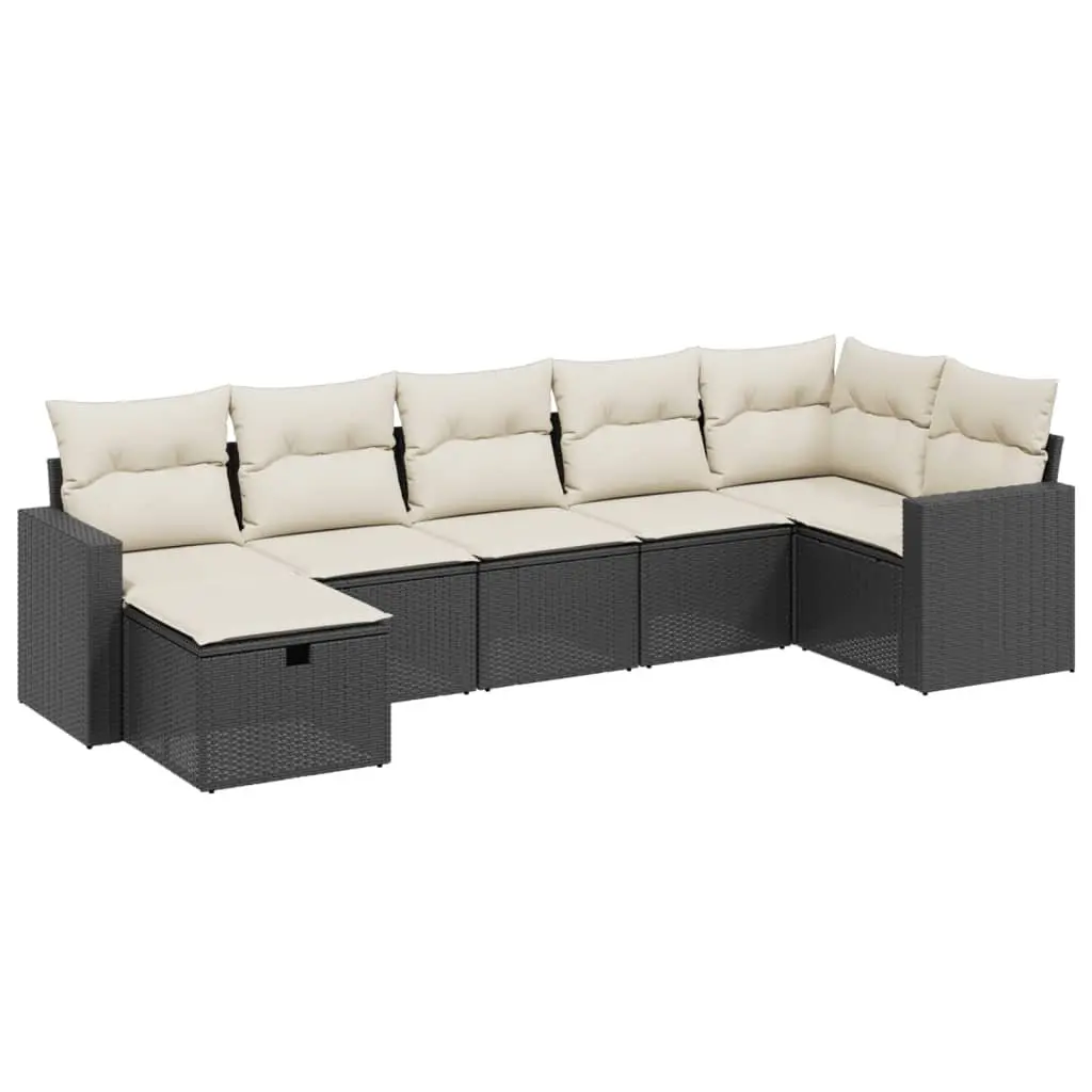 7 Piece Garden Sofa Set PE Rattan Black with Cushions