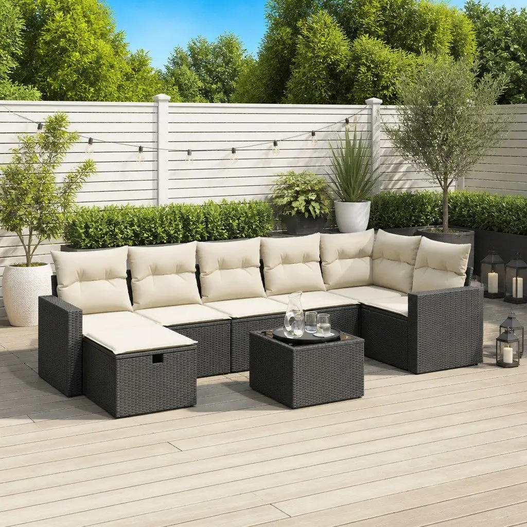 Garden Sofa Set Modular PE Rattan 8 Piece Outdoor Furniture Black