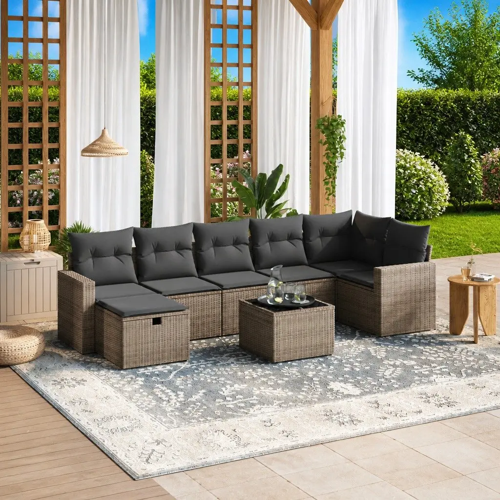 Garden Sofa Set 8 Piece Modular Outdoor Furniture Grey PE Rattan with Cushions