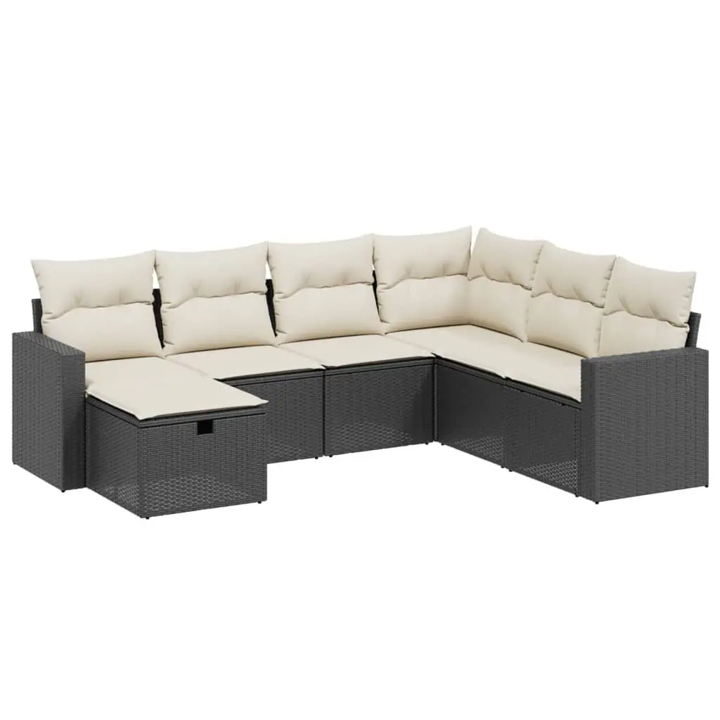 Garden Sofa Set PE Rattan 7 Piece Outdoor Furniture Black with Cushions