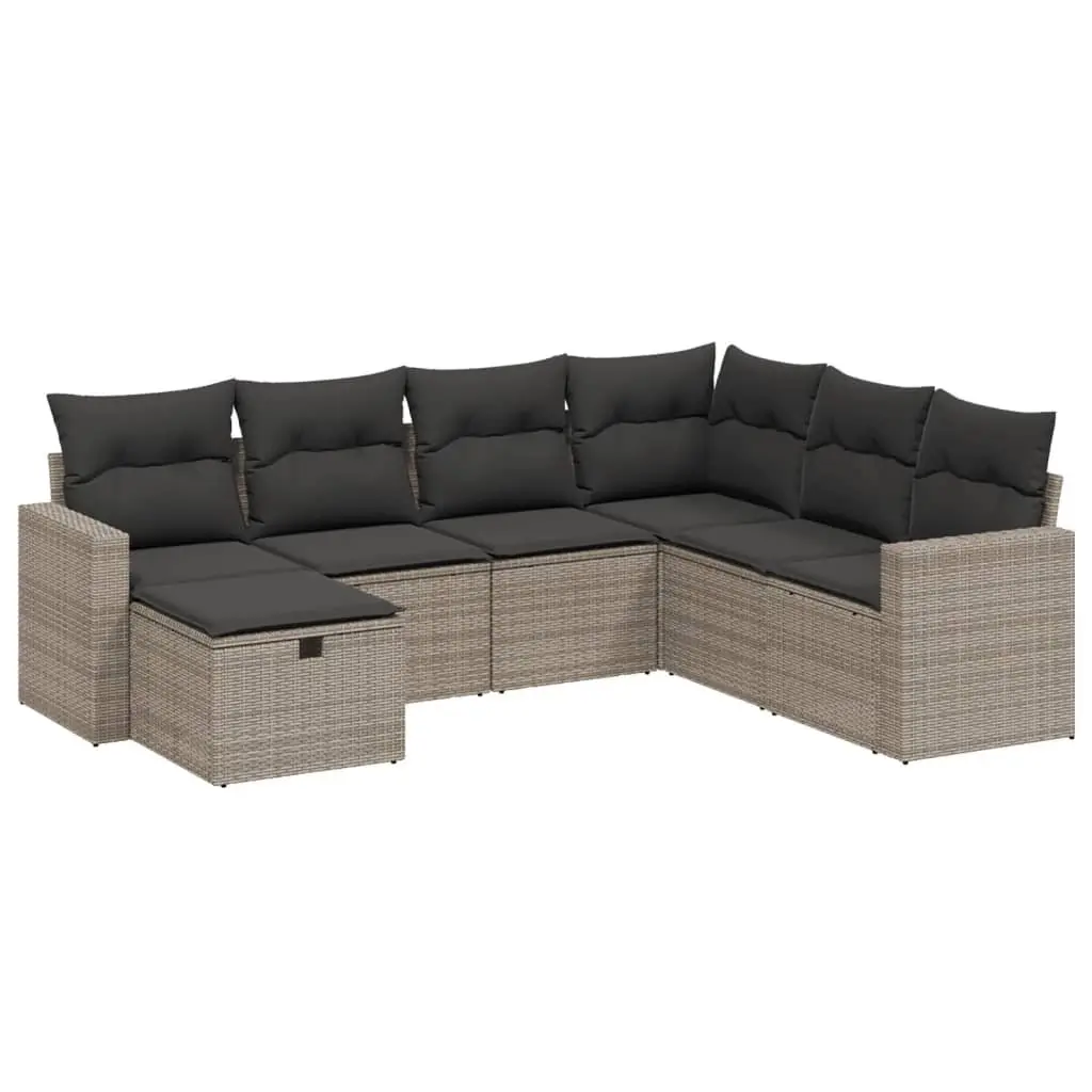 7 Piece Garden Sofa Set PE Rattan Modular Outdoor Furniture Grey with Cushions