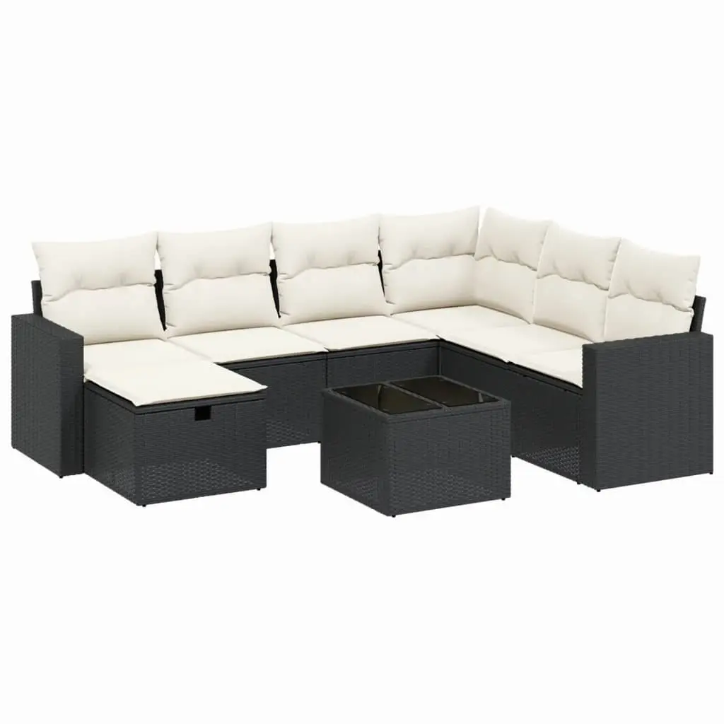 Garden Sofa Set 8 Piece Outdoor Furniture Patio Black Poly Rattan with Cushions