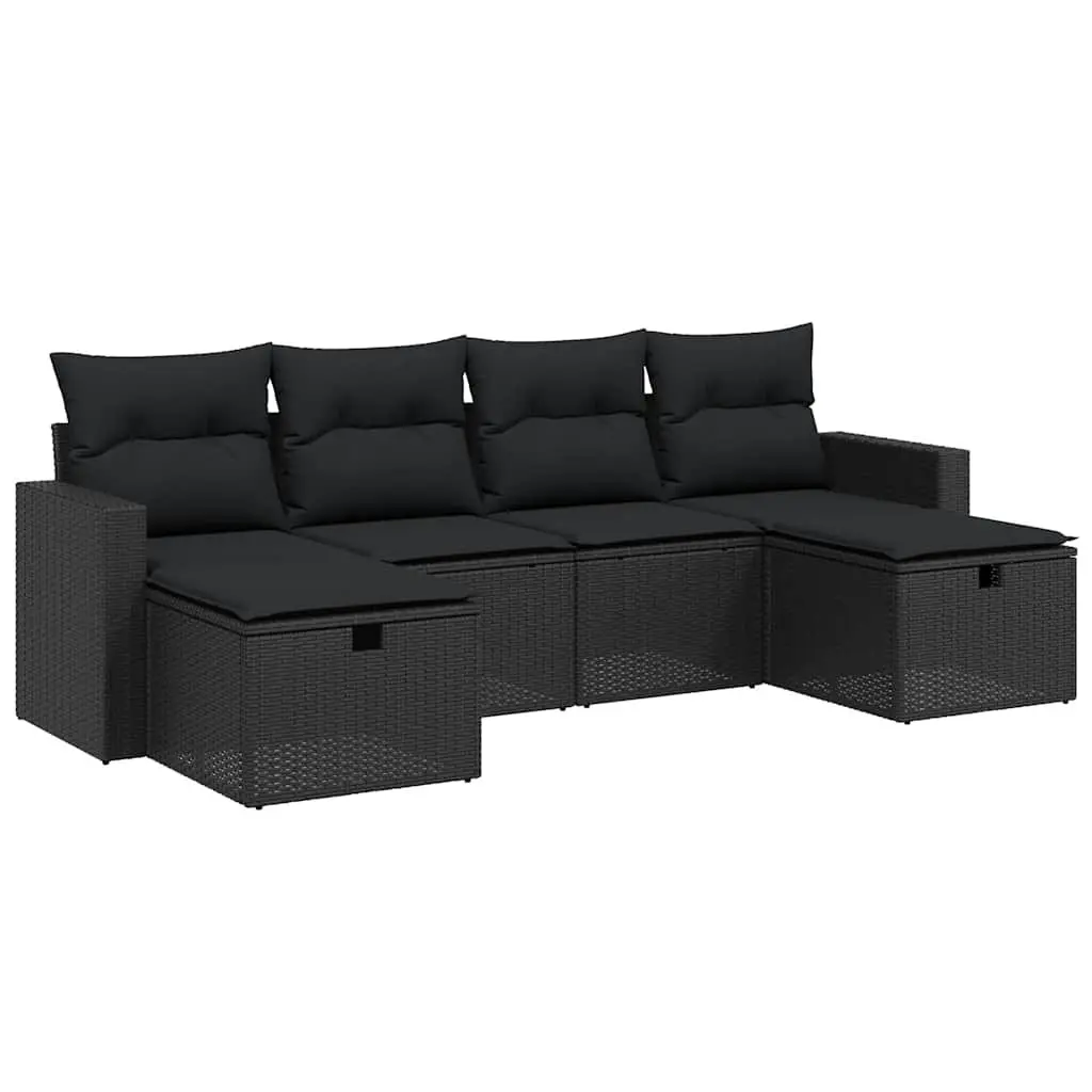 Garden Sofa Set 6 Piece Outdoor Furniture Black Rattan Cushions Modular Patio
