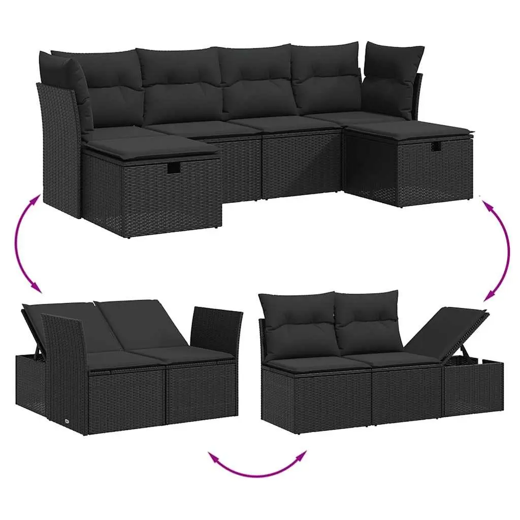 Garden Sofa Set 6 Piece Outdoor Furniture Black Rattan Cushions Modular Patio