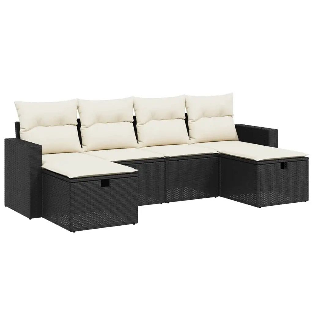 Garden Sofa Set 6 Piece Outdoor Furniture Patio Seating Black with Cushions