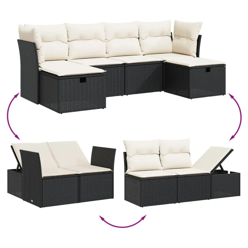 Garden Sofa Set 6 Piece Outdoor Furniture Patio Seating Black with Cushions