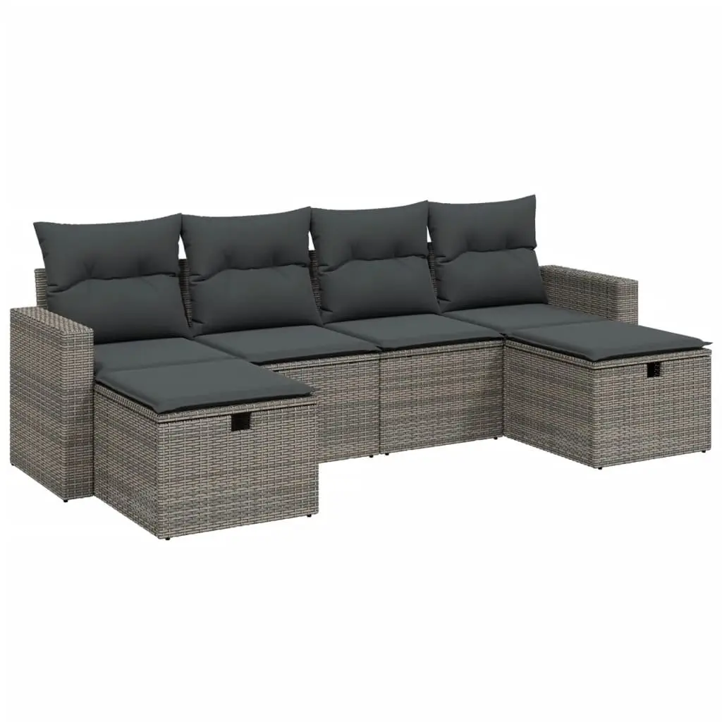 6 Piece Garden Sofa Set PE Rattan Modular Grey Outdoor Furniture with Cushions