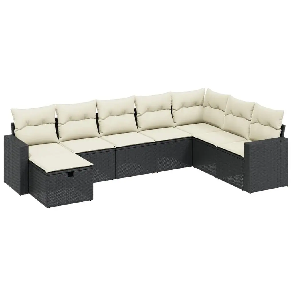 8 Piece Outdoor Garden Sofa Set with Cushions Black Poly Rattan Patio Furniture