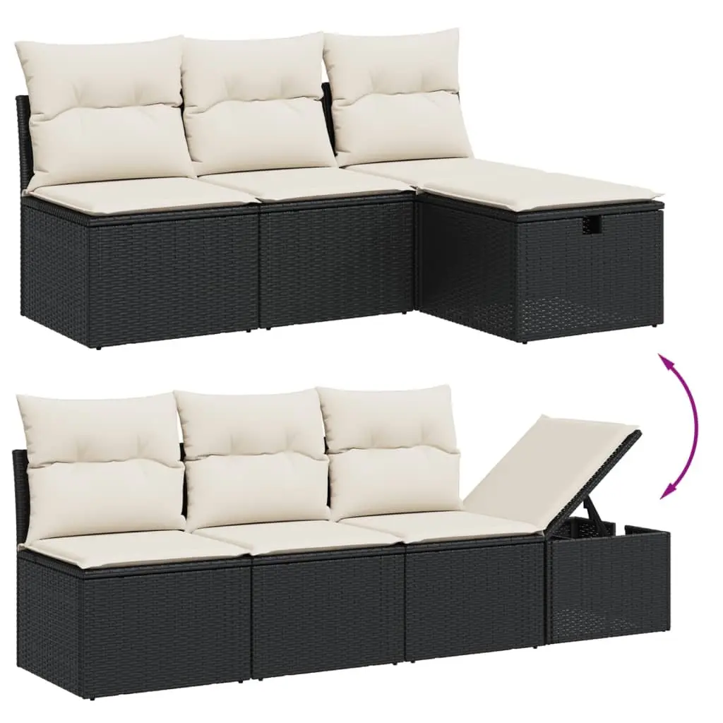 8 Piece Outdoor Garden Sofa Set with Cushions Black Poly Rattan Patio Furniture
