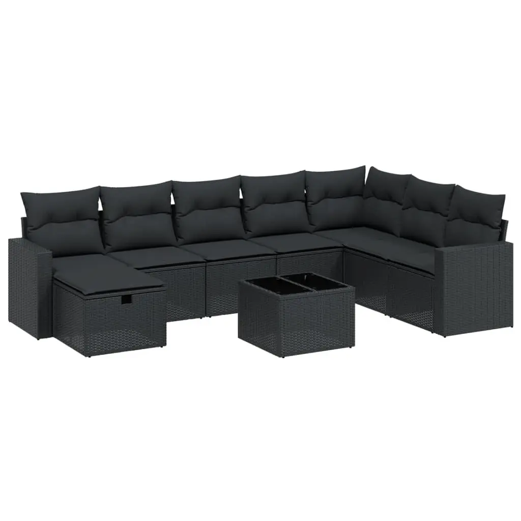 9 Piece Outdoor Garden Sofa Set Patio Furniture Black Rattan with Cushions