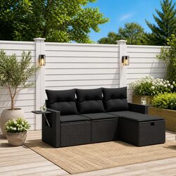 Versatile 4 Piece Garden Sofa Set in Black Rattan