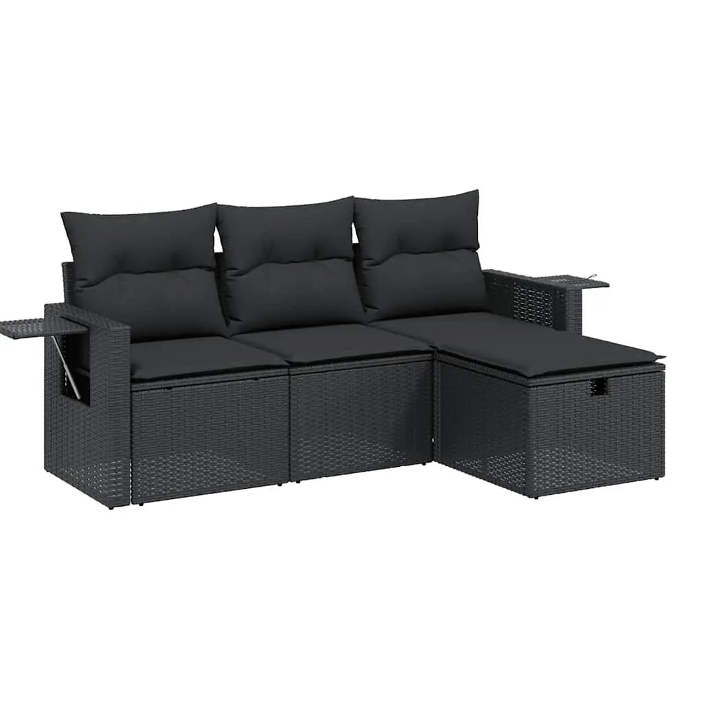 4 Piece Modular Outdoor Sofa Set PE Rattan Black with Cushions