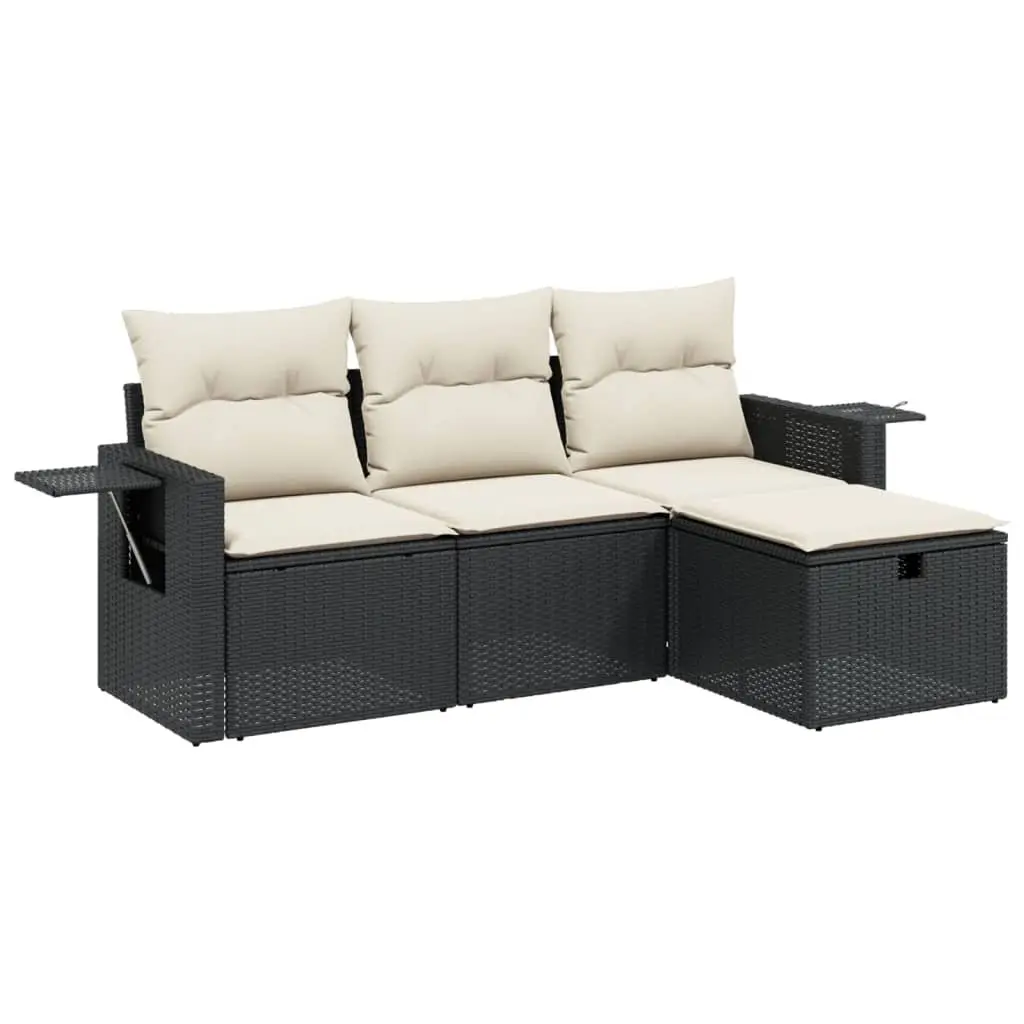4 Piece Modular Garden Sofa Set Black PE Rattan with Thick Cushions for Outdoor Patio Furniture